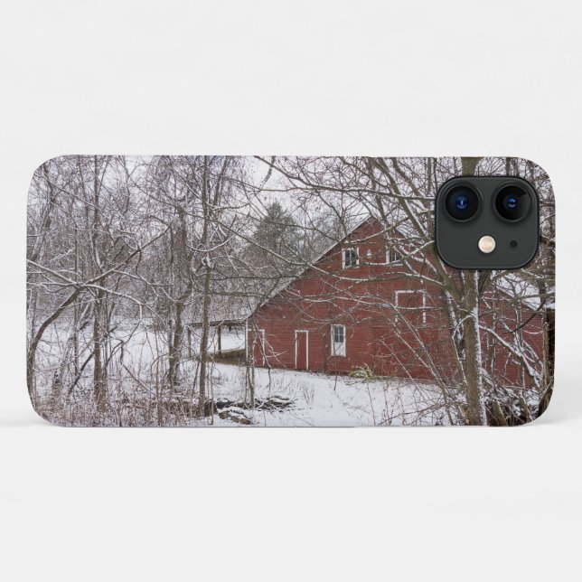 Red Barn In The Snow iPhone Case (Back (Horizontal))