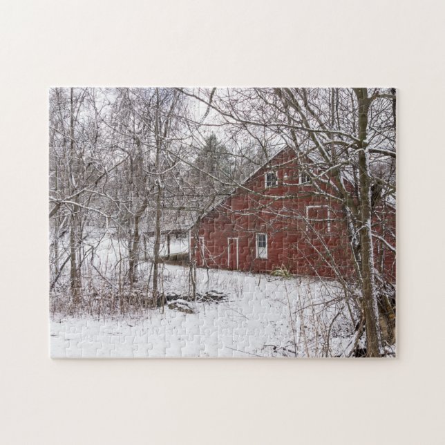 Red Barn In The Snow Jigsaw Puzzle (Horizontal)