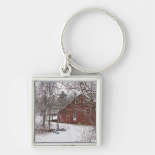 Red Barn In The Snow Key Ring