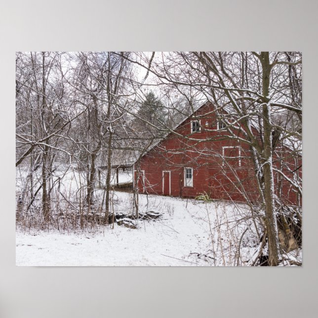 Red Barn In The Snow Poster (Front)