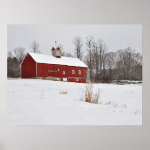 Red Barn in the Snow Poster