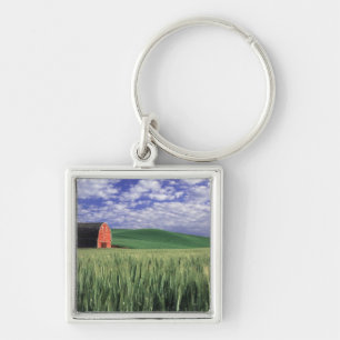 Red barn in wheat & barley field in Whitman Key Ring
