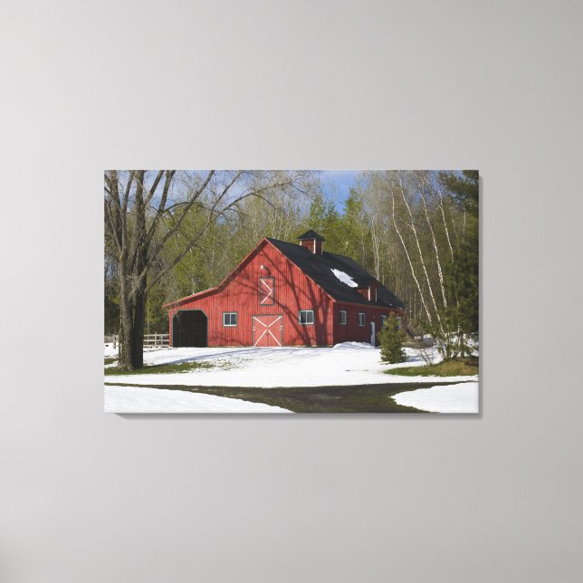 Red Barn In Winter Canvas Print (Front)