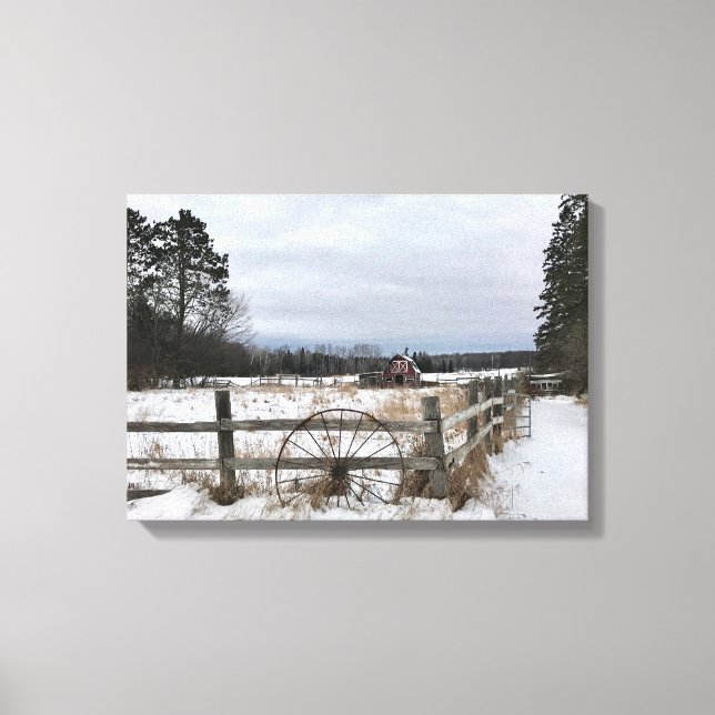 Red Barn in Winter on Canvas (Front)