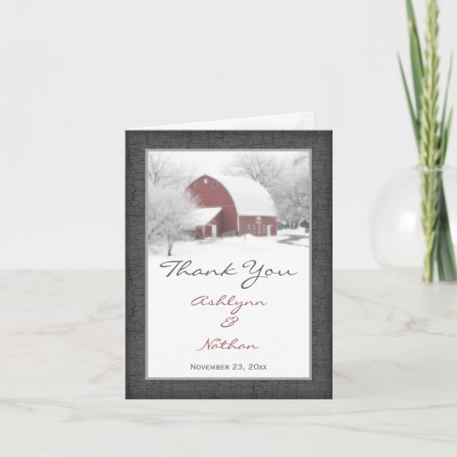 Red Barn in Winter PHOTO Thank You Card (Front)