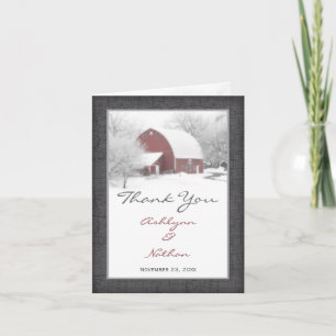 Red Barn in Winter PHOTO Thank You Card