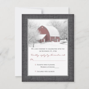 Red Barn in Winter Wedding RSVP Card