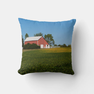 Red Barn next to a Soybean field Pillow