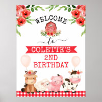 Red Barn Oink Baa Moo Farm Birthday Welcome Sign