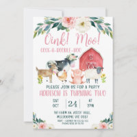 Red Barn Oink Moo Farm Birthday Invitation