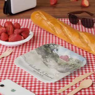 Red Barn on Hillside Country Farm Wedding Paper Plate