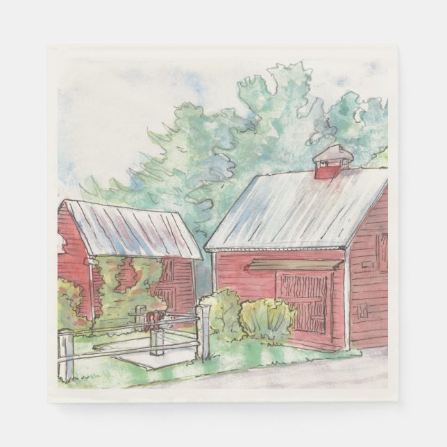 Red Barn Paper Napkin for Party (Front)