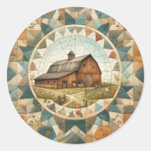 Red Barn Quilt Classic Round Sticker