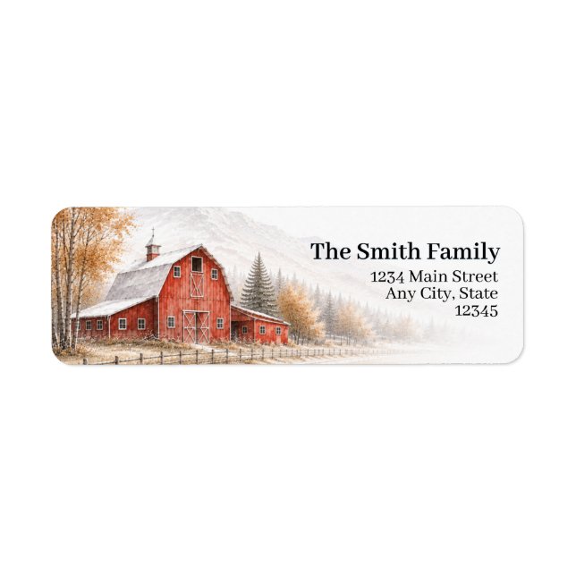 Red Barn Return Address Labels | Fall Farm  (Front)
