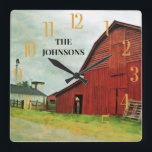 Red Barn Scenic Rustic Country  Square Wall Clock<br><div class="desc">I love this photo and this barn. Photo taken of an old barn in Clinton, GA -- my friend's home town. I have the photo on the wall in my living room in New York City -- so it doesn't matter where you live, if you fall in love with this...</div>