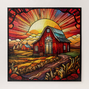 Red Barn Stained Glass Puzzle