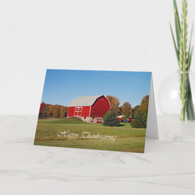 Red Barn Thanksgiving Holiday Card (Front)