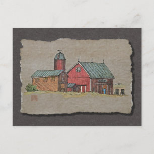 Red Barn & Two Buggies Postcard