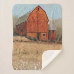 Red Barn View Sherpa Blanket