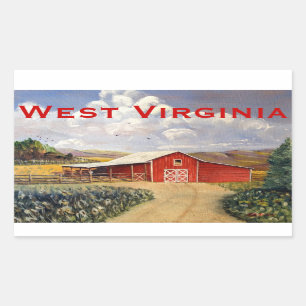 Red Barn West Virginia Farm Fine Art Painting Rectangular Sticker