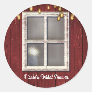 Red Barn Window & Lights Rustic Country Favour Classic Round Sticker