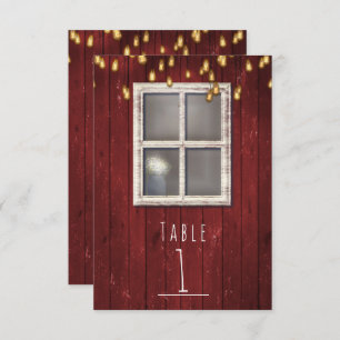 Red Barn Window & Lights Rustic Table Number