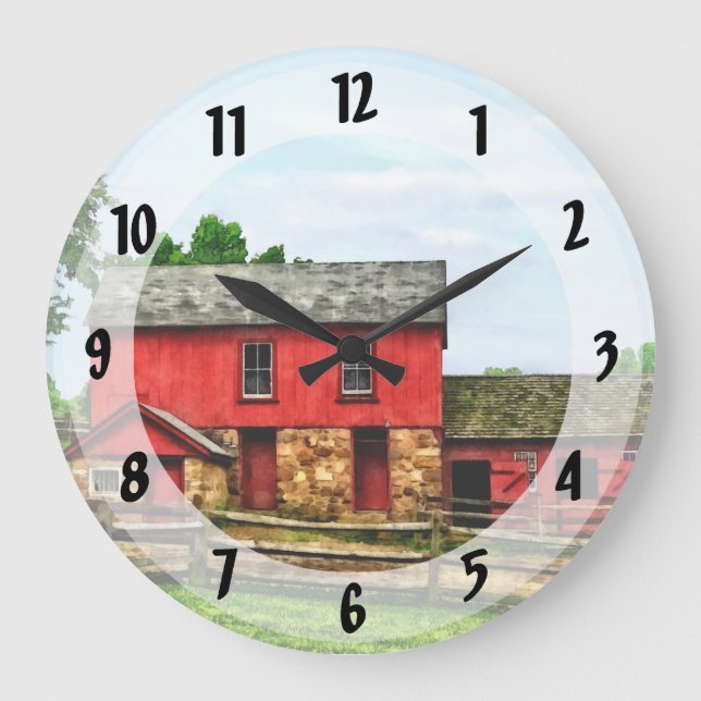 Red Barn with Fence Large Clock (Front)