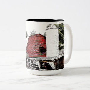 Red Barn with silo in Western North Carolina Two-Tone Coffee Mug