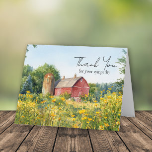 Red Barn Yellow Wildfllowers Sympathy Thank You Card