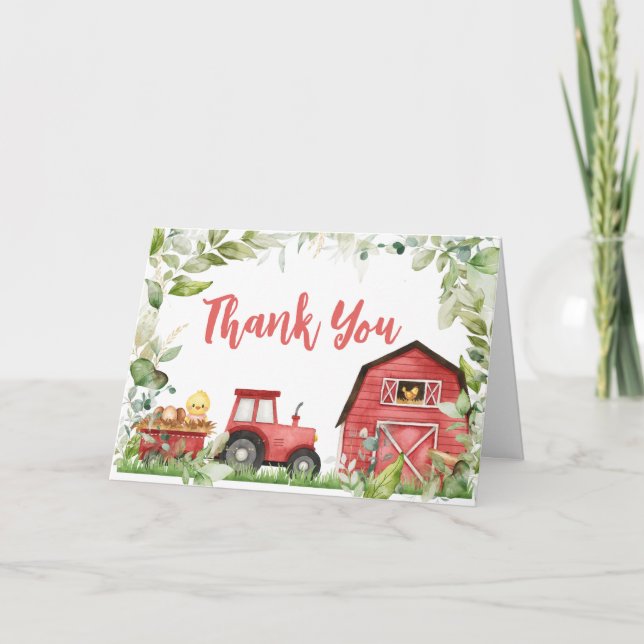 Red Barnyard Farm Baby Shower  Thank You Card (Front)