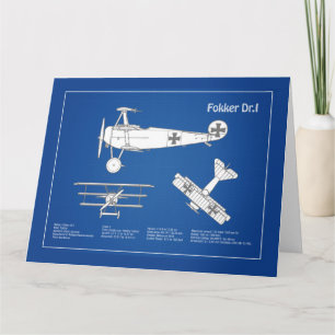 Red Baron Fokker Dr.1 - Aeroplane Blueprint ABD Thank You Card