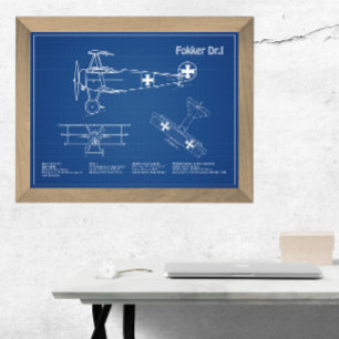 Red Baron Fokker Dr.1 - Aeroplane Blueprint AD Photo Print