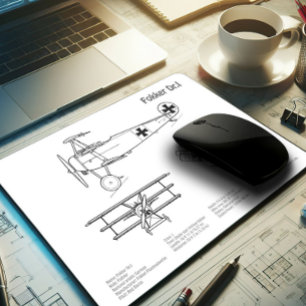 Red Baron Fokker Dr.1 - Aeroplane Blueprint BD Mouse Pad
