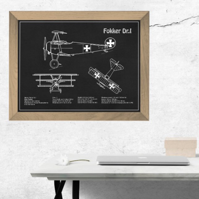 Red Baron Fokker Dr.1 - Aeroplane Blueprint PD Photo Print (Creator Uploaded)