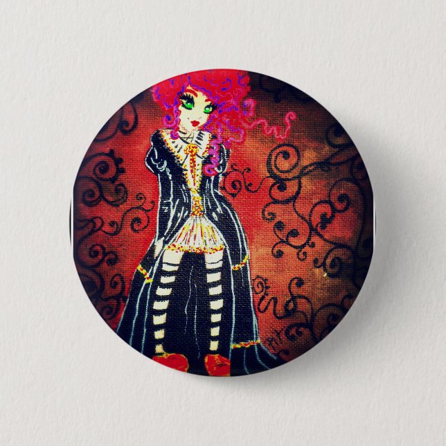 red baroque 6 cm round badge (Front)