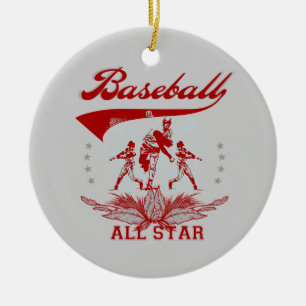 Red Baseball All Star T-shirts and Gifts Ceramic Tree Decoration
