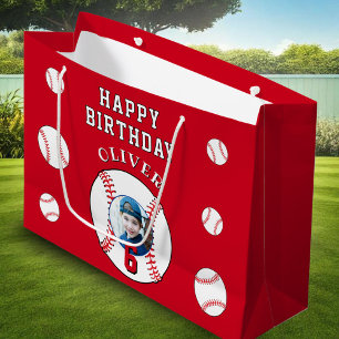Red Baseball Ball Kids Birthday Photo Large Gift Bag
