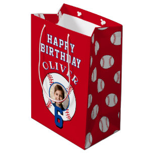 Red Baseball Ball Kids Birthday Photo Medium Gift Bag