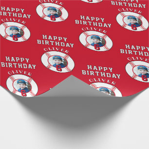 Red Baseball Ball Kids Birthday Photo Wrapping Paper