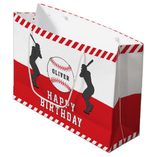Red Baseball Ball Player Name Birthday  Large Gift Bag