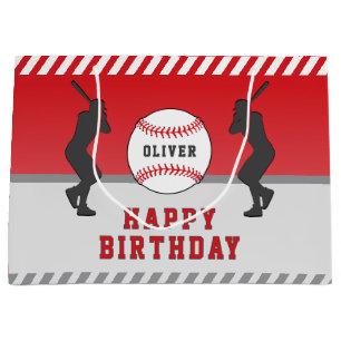 Red Baseball Ball Player Name Birthday  Large Gift Bag