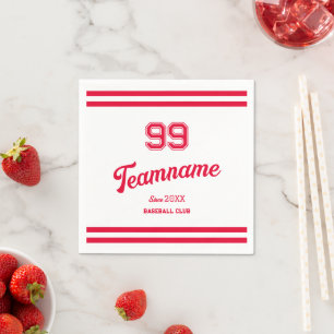 Red Baseball Club Custom Player Number & Team Name Napkin