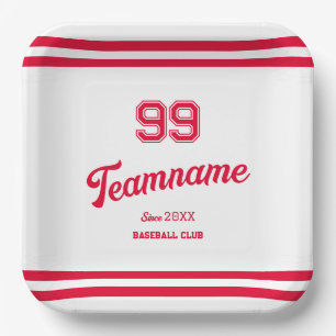 Red Baseball Club Custom Player Number & TeamName Paper Plate