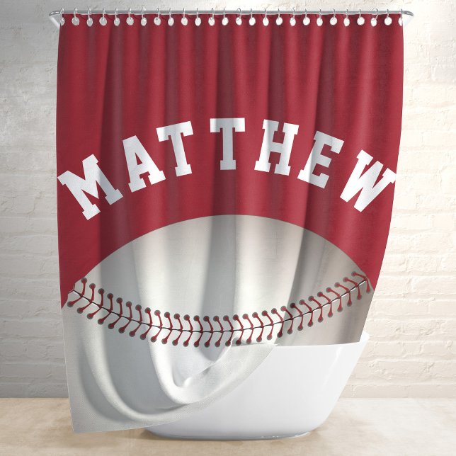 Red Baseball Player Name Shower Curtain (Creator Uploaded)