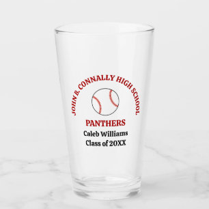 Red Baseball Player Personalised Team Glass