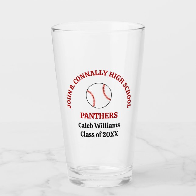 Red Baseball Player Personalised Team Glass (Front)