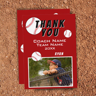 Red Baseball Player Photo Thank you Coach Card