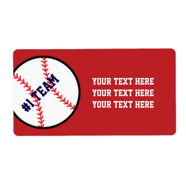 Red Baseball Team Sports Party Sticker labels (Front)