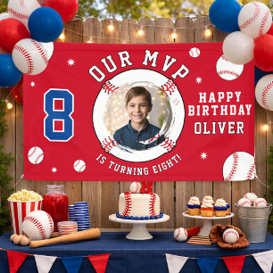 Red Baseball Themed Kids Birthday Photo Banner