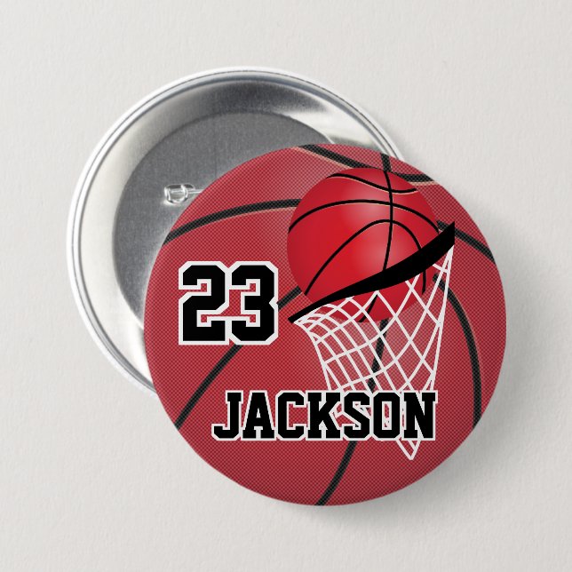 Red Basketball Design | Personalise 7.5 Cm Round Badge (Front & Back)